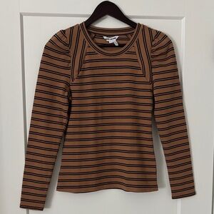 DKNY Jeans Truffle and Black Striped Long Sleeve Top, Size S